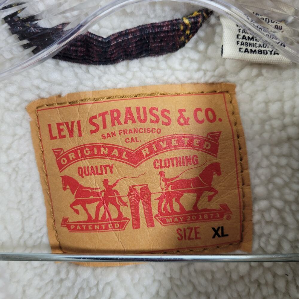 Levi's Brown Plaid Corduroy Sherpa Lining Men's Trucker Jacket Size XL 11326-2 - Picture 4 of 8